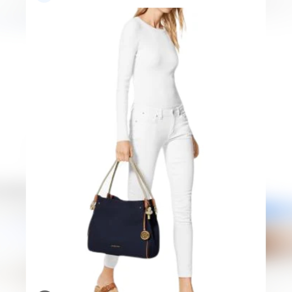 -Michael Kors Blue and Tan Tote with Signature MK Charm Rope Handles